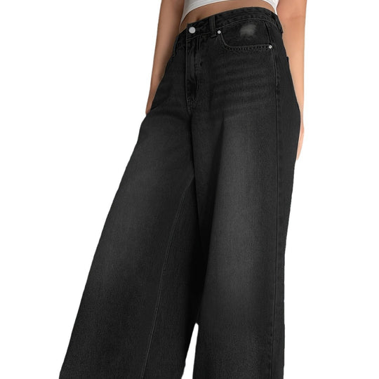 Damen Weite Denim-Hose mit hohem Bund und bequemer Passform Heidi-Mode