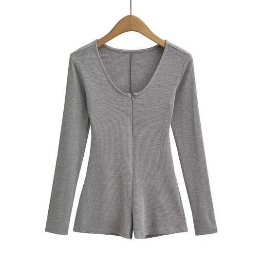 Damen Body mit tiefem V-Ausschnitt und elegantem Reißverschluss Heidi-Mode