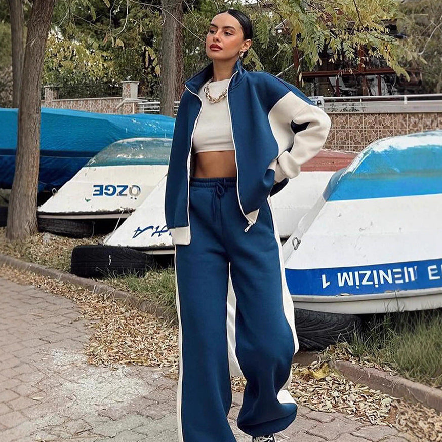 Damen sportliches Fleece-Ensemble mit lässigem Reißverschluss und weitem Schnitt Heidi-Mode