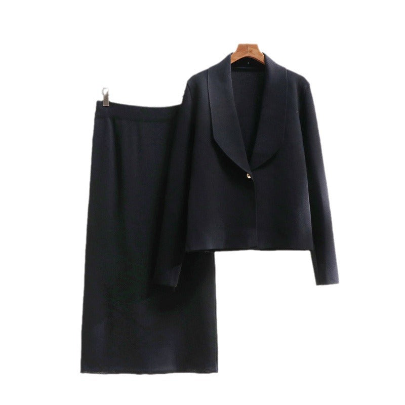 Damen elegantes Strickensemble mit Blazer und Midi-Rock Heidi-Mode