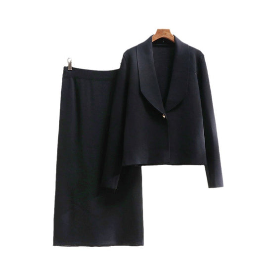Damen elegantes Strickensemble mit Blazer und Midi-Rock Heidi-Mode