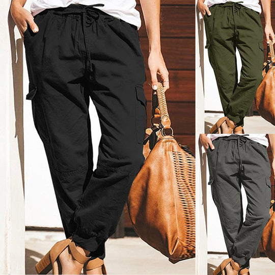 Damen lockere Cargo-Hose mit elastischem Bund und praktischen Taschen Heidi-Mode