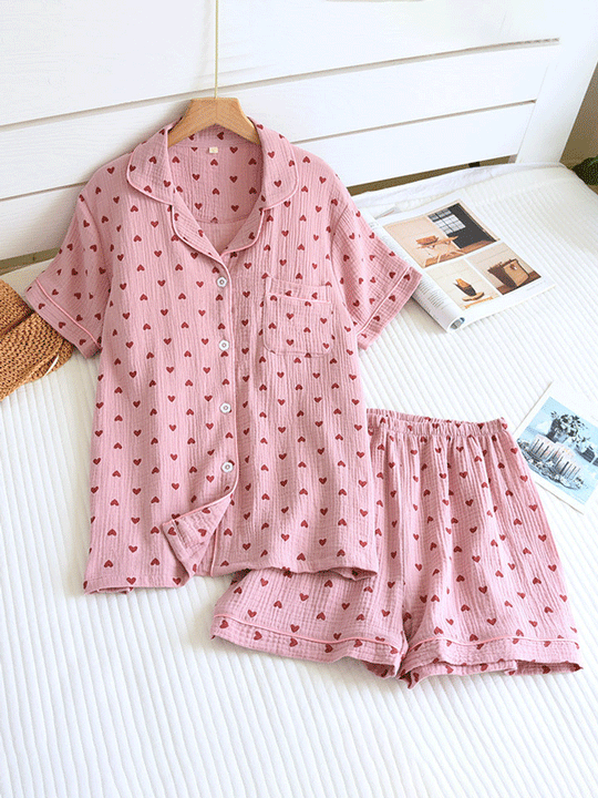 Heidi-Mode | Kurzarm Baumwolle Pyjama Set für Damen