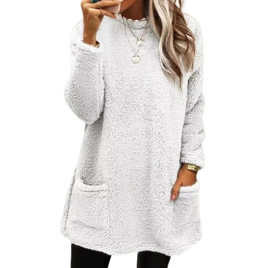 Damen Kuscheliger Fleece-Pullover mit weitem Schnitt und praktischen Taschen Heidi-Mode