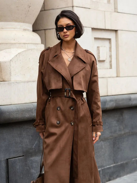 Damen Stilvoller Trenchcoat mit weitem Schnitt und Gürtel Heidi-Mode