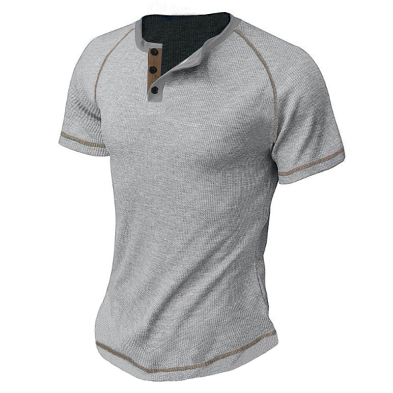 Herren Kurzarm-Henley-Shirt aus atmungsaktivem Strukturmaterial mit dekorativer Knopfleiste Heidi-Mode