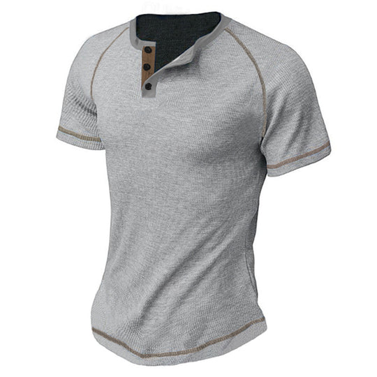 Herren Kurzarm-Henley-Shirt aus atmungsaktivem Strukturmaterial mit dekorativer Knopfleiste Heidi-Mode