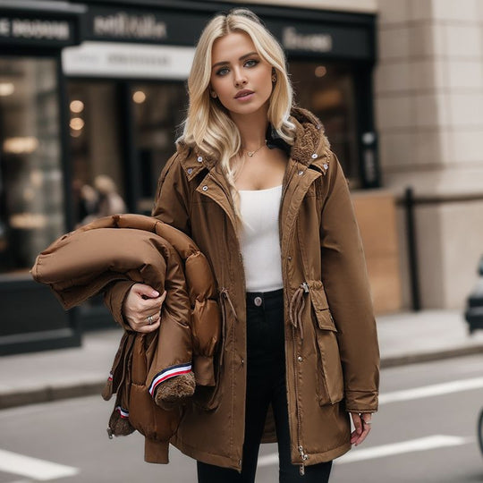 Damen warme Winterjacke mit abnehmbarem Pelzkragen Heidi-Mode