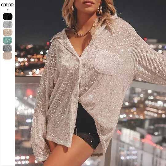 Damen Modische Bluse mit Glitzer und lockerem Schnitt Heidi-Mode