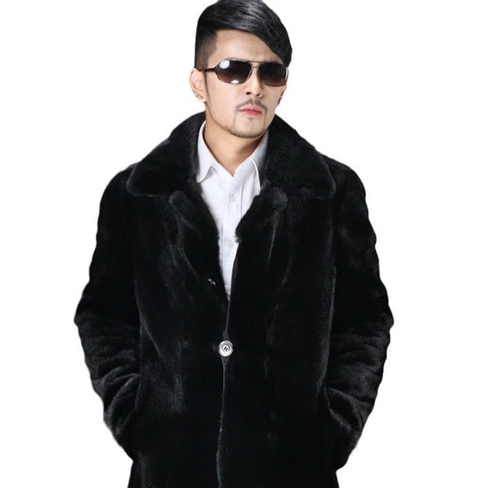 Herren Eleganter Kunstpelzmantel mit tiefem Kragen Heidi-Mode