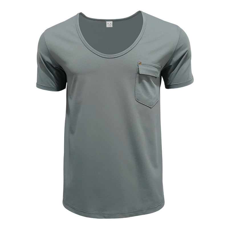 Herren hochwertiges V-Ausschnitt T-Shirt mit praktischer Brusttasche Heidi-Mode