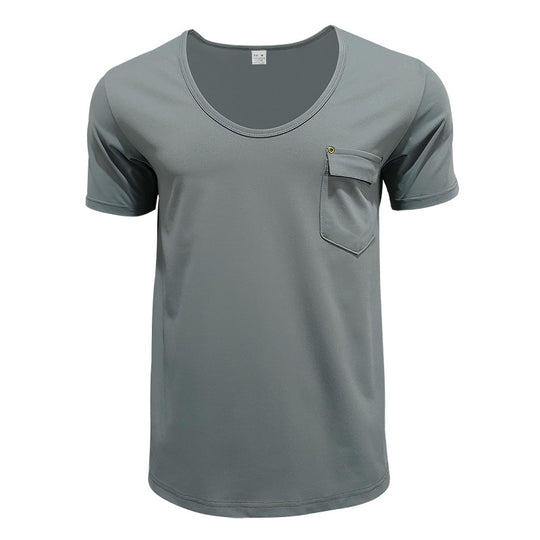 Herren hochwertiges V-Ausschnitt T-Shirt mit praktischer Brusttasche Heidi-Mode