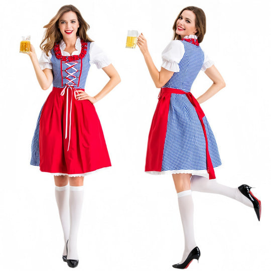 Damen Dirndlkleid mit traditionellen Karomustern und eleganter Schürze Heidi