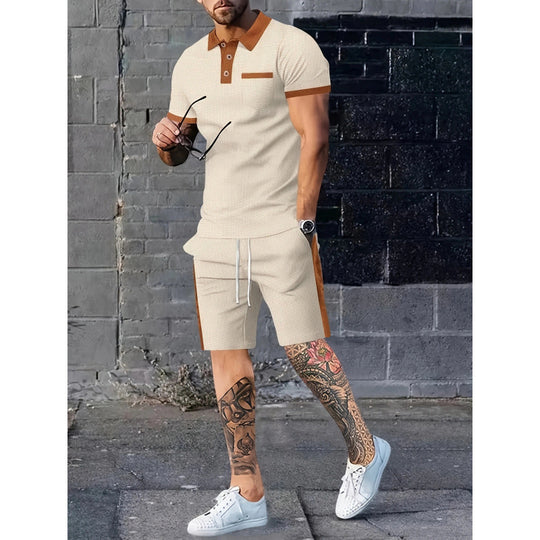 Herren Poloshirt und Shorts Set mit stylischem Kontrastdesign Heidi-Mode