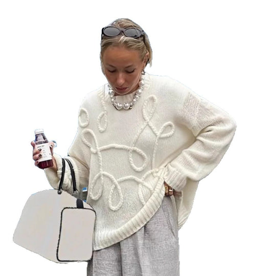 Damen Modischer Strickpullover mit strukturiertem Zopfmuster und lockerer Passform Heidi-Mode