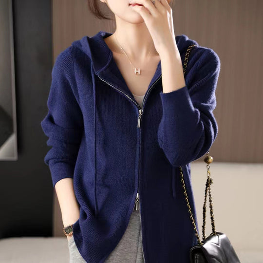 Damen Sportlicher Zip-Hoodie aus feinem Strick Heidi-Mode