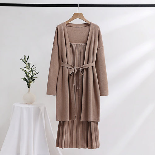 Damen elegantes und lässiges Strickkleid mit passender Strickjacke Heidi-Mode