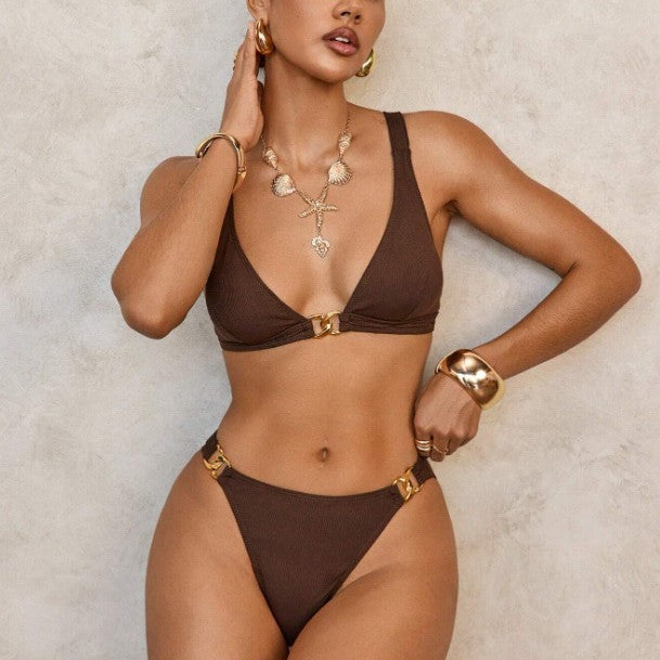 Damen Bikini Set mit verstellbaren Trägern und goldenen Akzenten Heidi-Mode