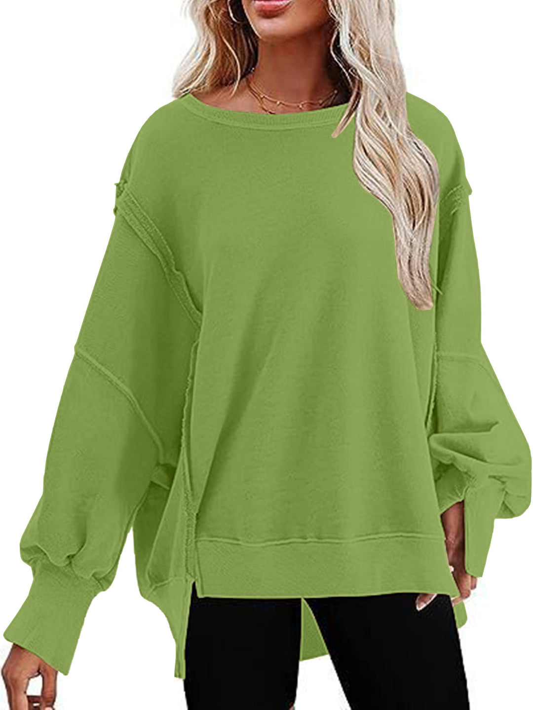 Damen Oversize Sweatshirt mit Ballonärmeln und seitlichen Schlitzen Heidi-Mode