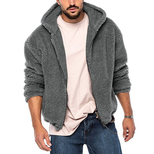Herren kuschelige Fleecejacke mit großzügiger Kapuze und Reißverschluss Heidi-Mode