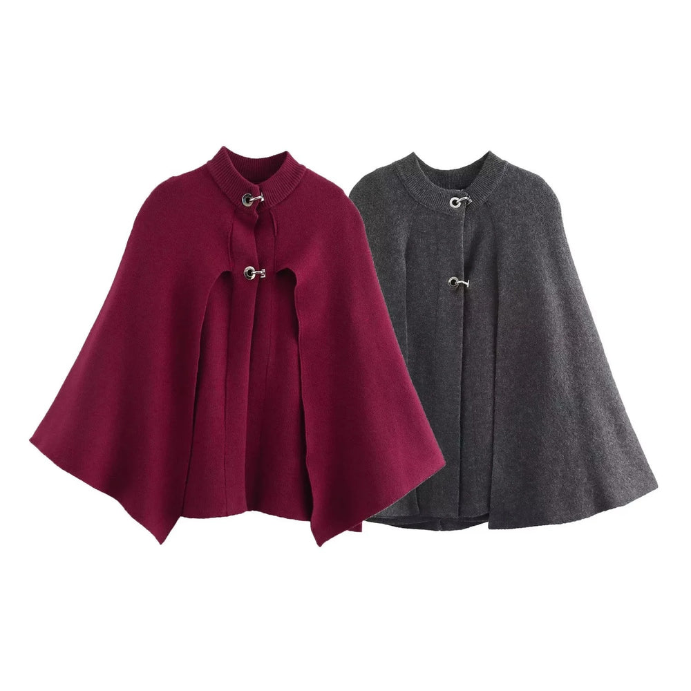 Damen modische Umhangjacke mit elegantem Stehkragen und dekorativen Knopfdetails Heidi-Mode