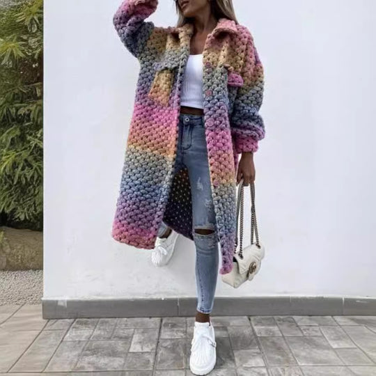 Damen Strickmantel im trendigen Patchwork-Design Heidi-Mode