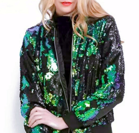 Damen Glamouröse Pailletten-Bomberjacke Heidi-Mode