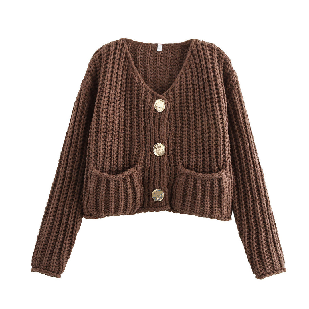 Damen Kuschelige Strickjacke mit großen Knöpfen und aufgesetzten Taschen Heidi-Mode