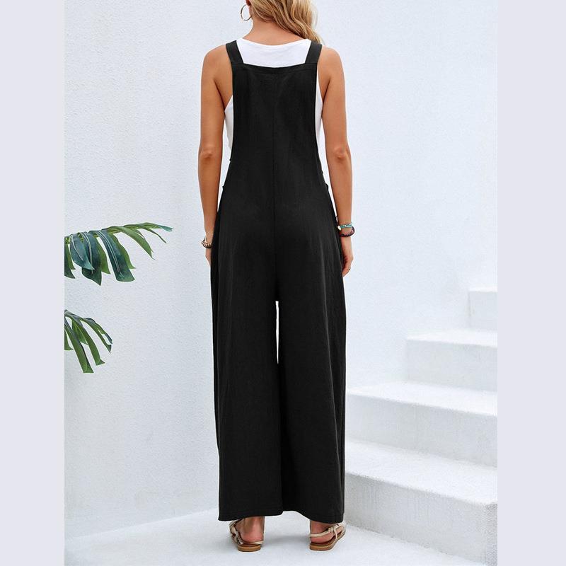 Damen trendiger Jumpsuit mit weitem Bein und verstellbaren Trägern Heidi-Mode