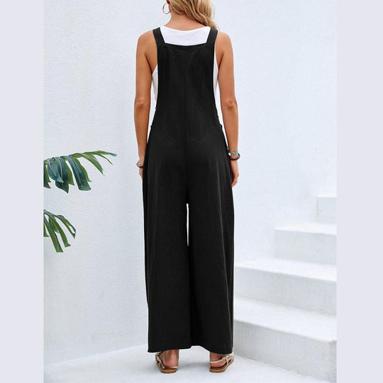 Damen trendiger Jumpsuit mit weitem Bein und verstellbaren Trägern Heidi-Mode