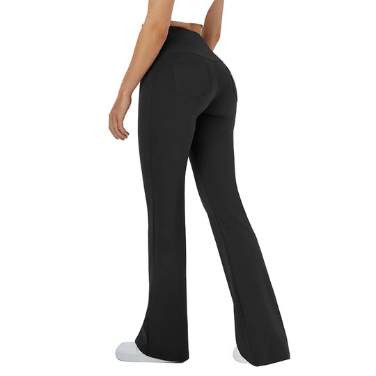 Damen bequeme Sportleggins mit hohem Bund und praktischen Taschen Heidi-Mode