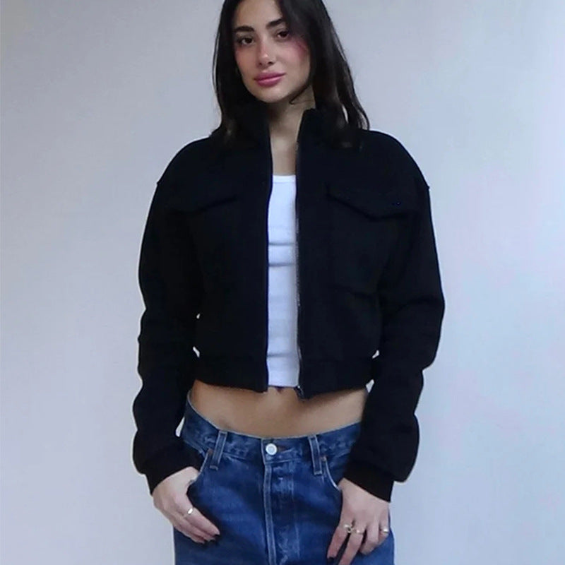 Damen cropped Jacke mit Reißverschluss und Taschen Heidi-Mode