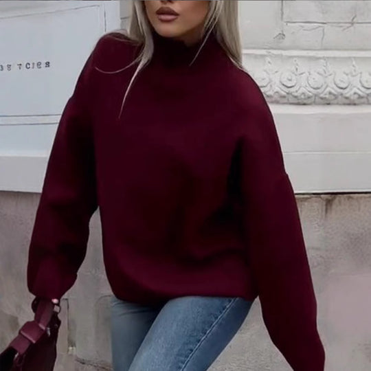 Damen Oversized Strickpullover mit hohem Kragen und lässiger Passform Heidi-Mode