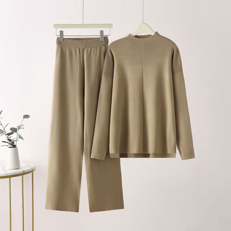 Damen elegantes Set aus langärmligem Oberteil und Palazzo-Hosen Heidi-Mode