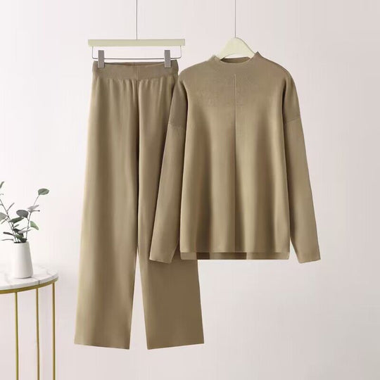 Damen elegantes Set aus langärmligem Oberteil und Palazzo-Hosen Heidi-Mode
