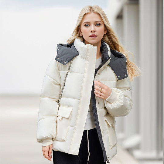 Damen gefütterte Pufferjacke mit großzügigen Taschen und abnehmbarer Kapuze Heidi-Mode