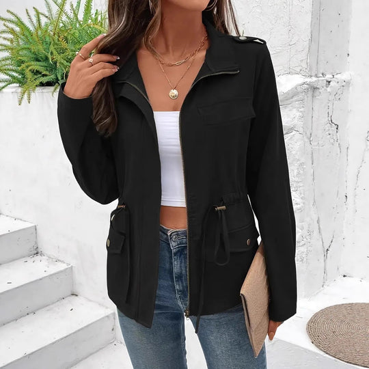 Damen Übergangsjacke mit verstellbarem Taillenzug und praktischen Taschen Heidi-Mode