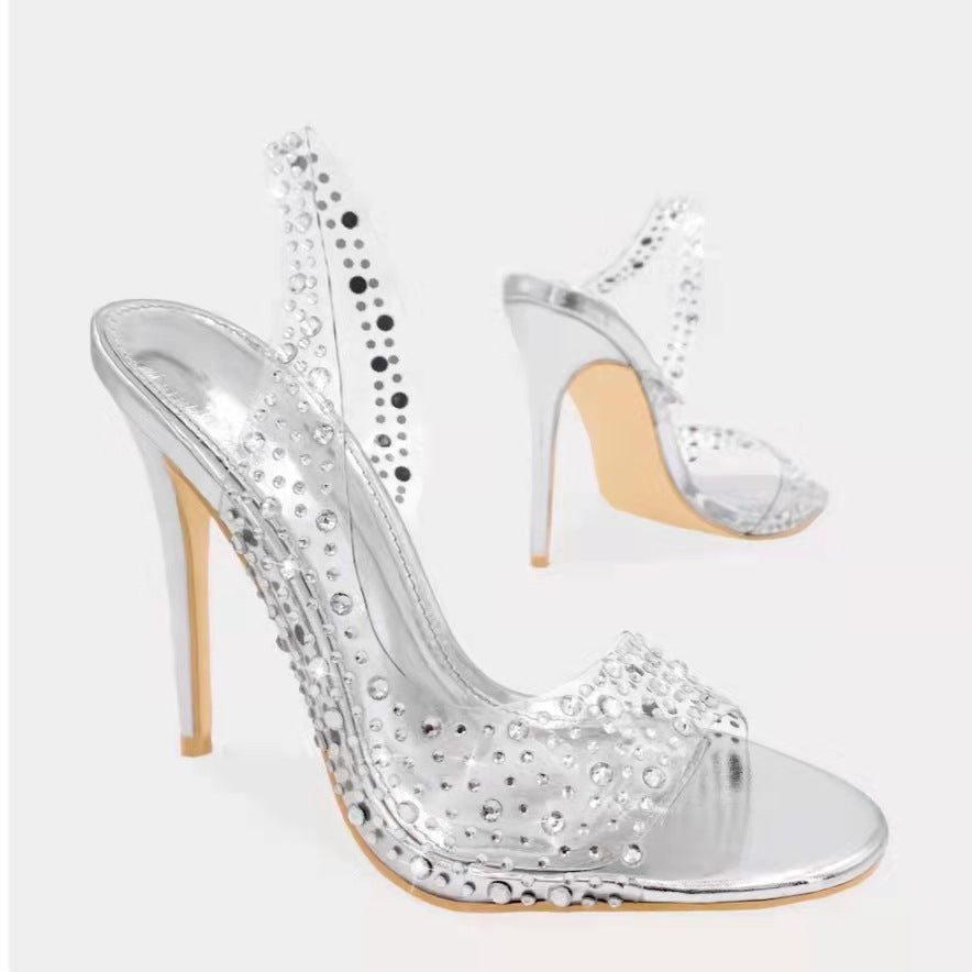 Damen Glamouröse High Heel Sandalen mit funkelndem Strassbesatz Heidi-Mode
