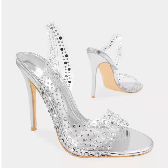 Damen Glamouröse High Heel Sandalen mit funkelndem Strassbesatz Heidi-Mode