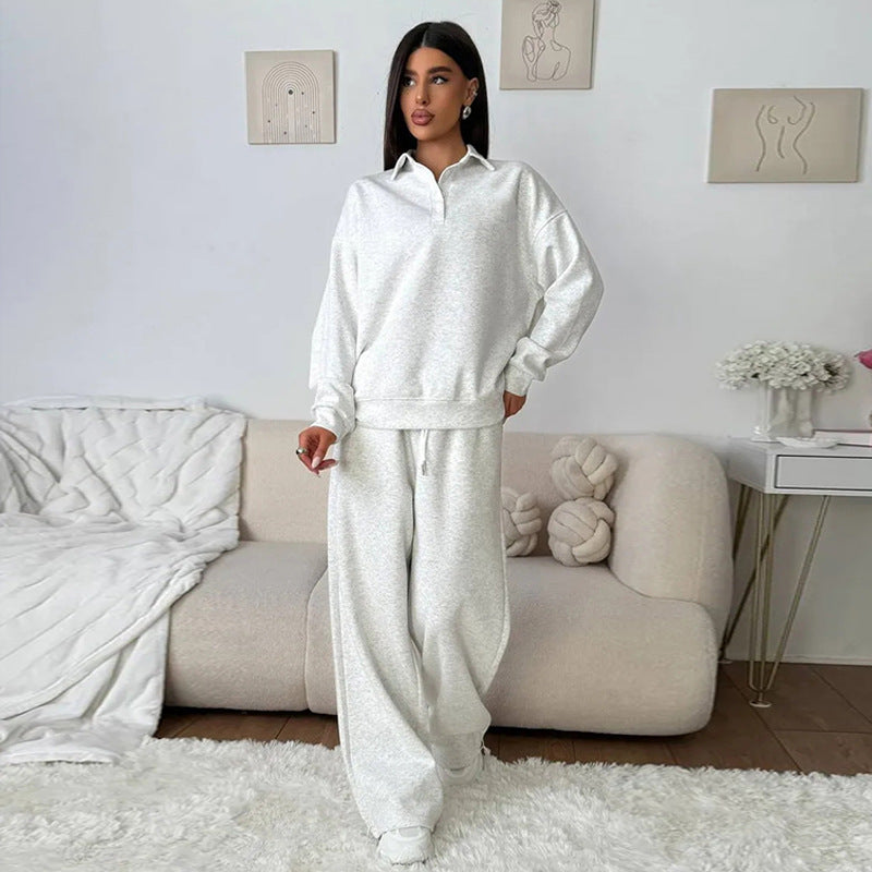 Damen bequemer Polopullover und entspannte Hose Set Heidi-Mode
