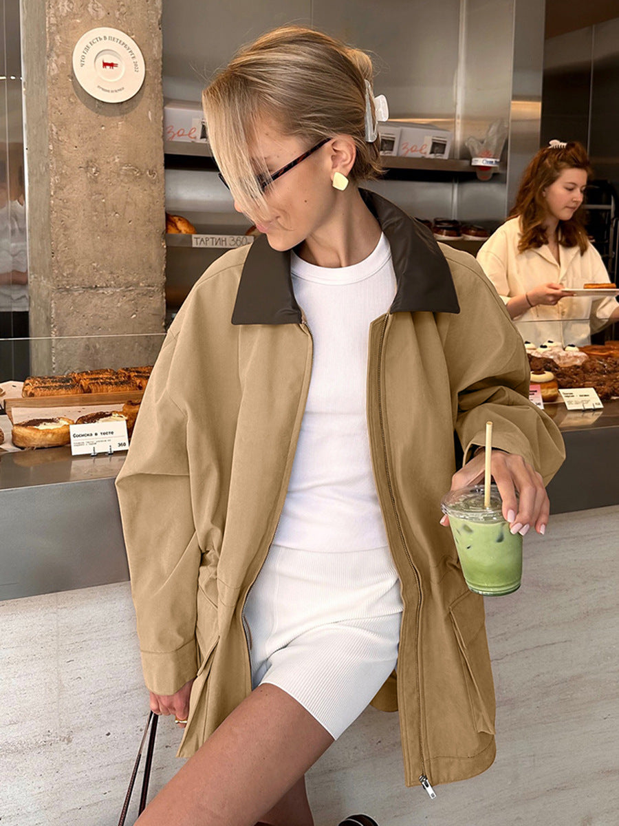 Damen modische Übergangsjacke mit lässigem Schnitt und kontrastierendem Kragen Heidi-Mode