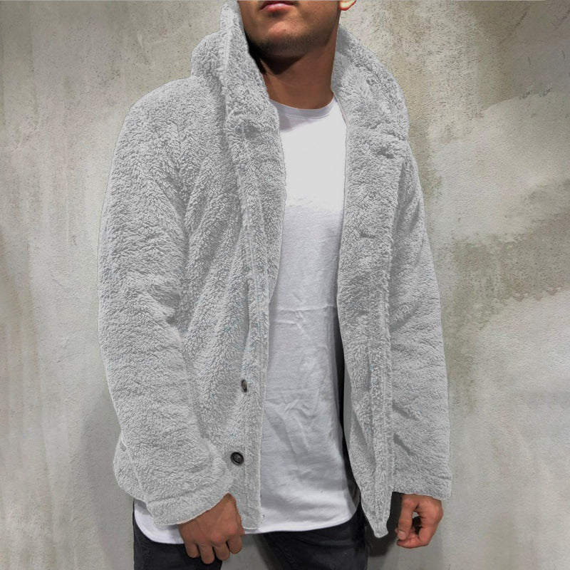 Herren Fleecejacke mit Kapuze und knöpfbarem Verschluss Heidi-Mode