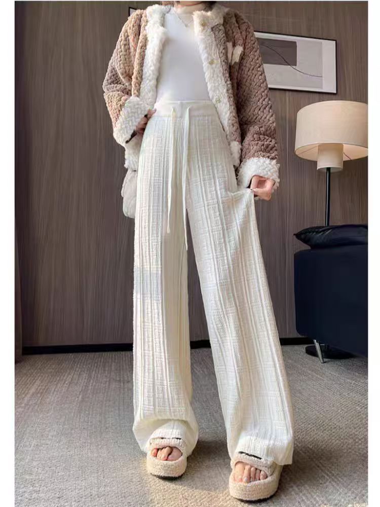 Damen Weit geschnittene Leinenhose mit elastischem Bund und gestreiftem Design Heidi-Mode