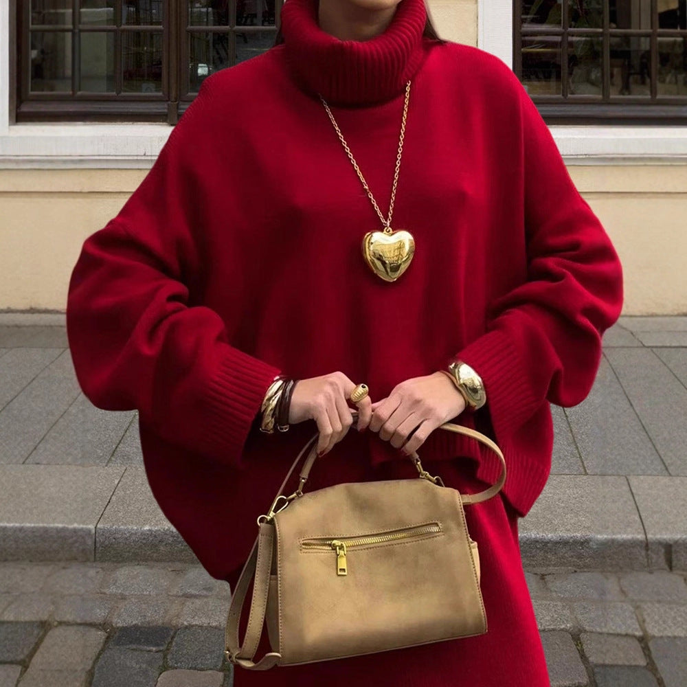 Damen Oversized Strickpullover mit hohem Kragen und lässigem Schnitt Heidi-Mode