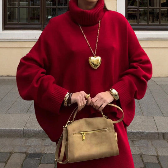 Damen Oversized Strickpullover mit hohem Kragen und lässigem Schnitt Heidi-Mode