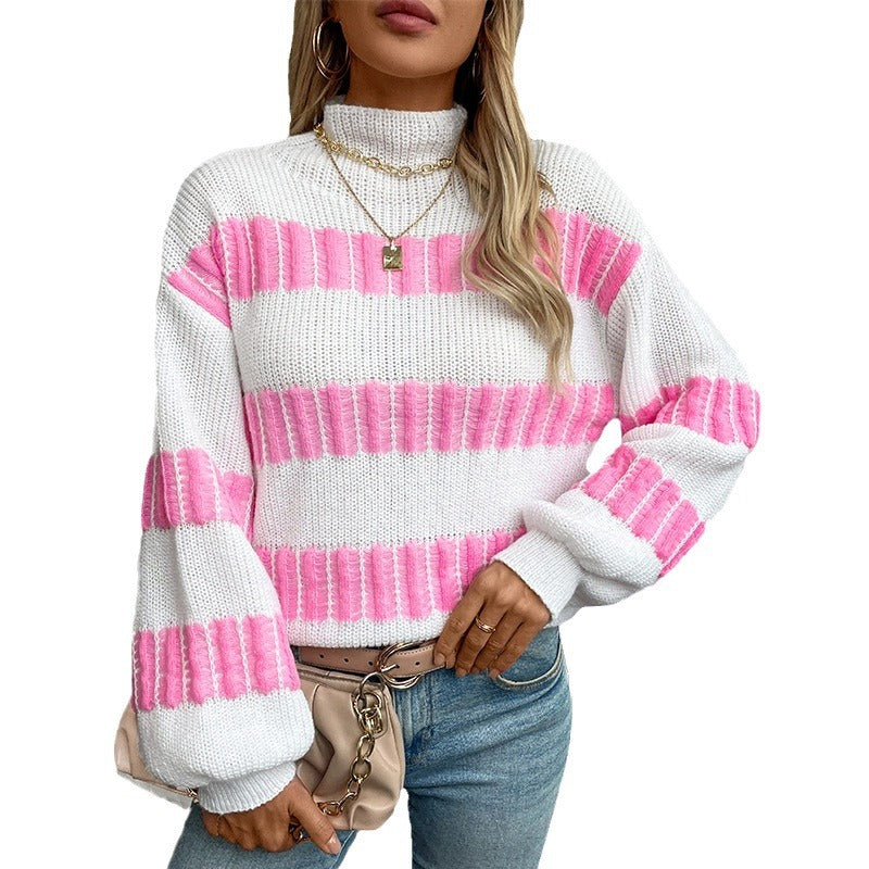 Damen hochwertiger Strickpullover mit edel strukturierten Streifen Heidi-Mode