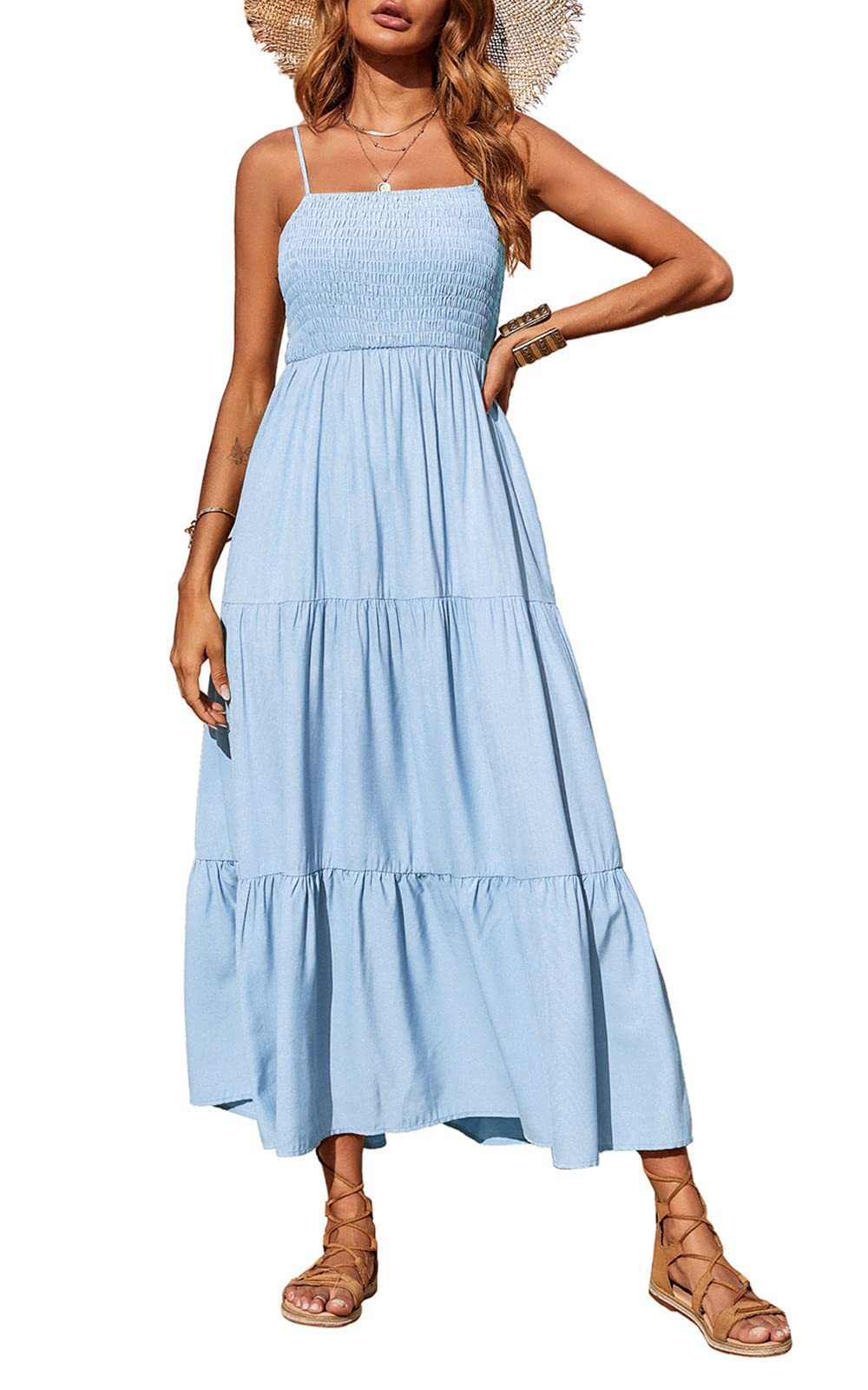 Damen Maxikleid mit verstellbaren Trägern und Rüschen Heidi-Mode