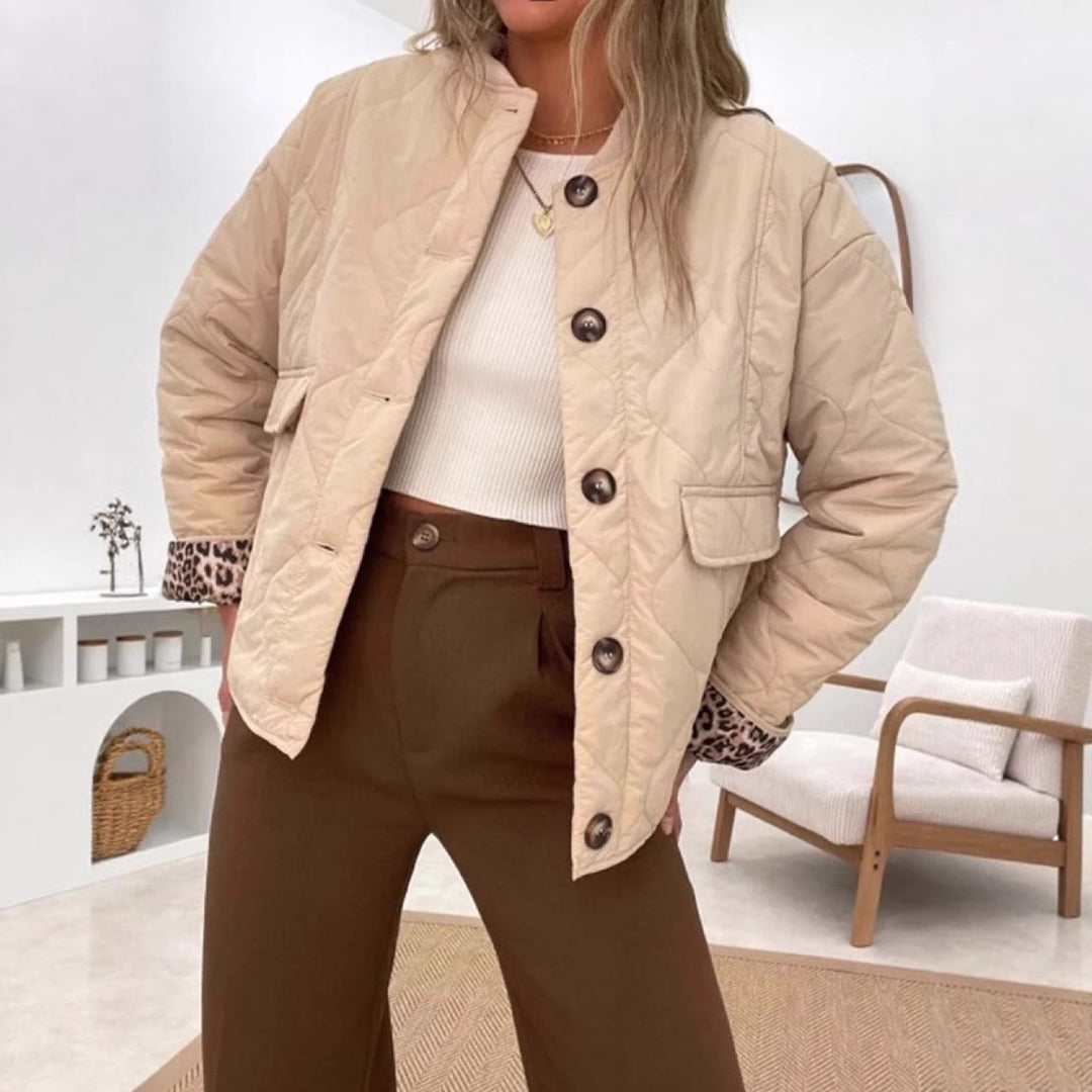 Damen gesteppte Jacke mit Tiermuster-Bündchen Heidi-Mode