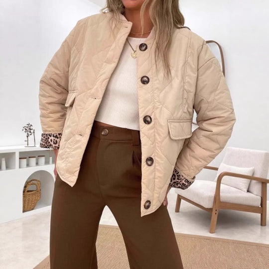 Damen gesteppte Jacke mit Tiermuster-Bündchen Heidi-Mode