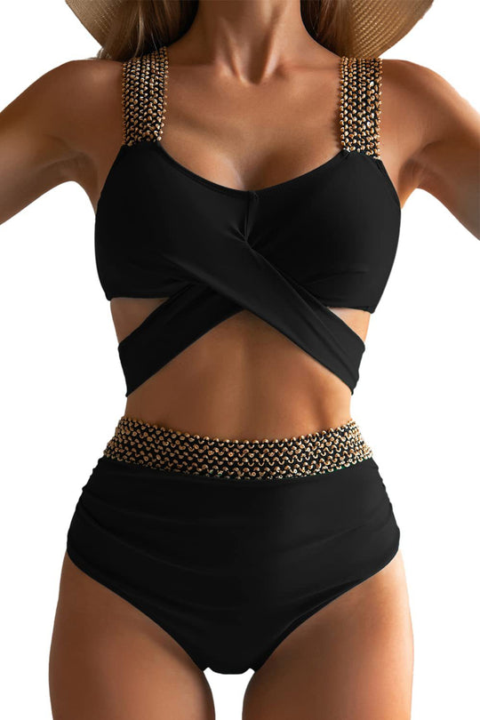 Damen Hochgeschnittene Bikinis mit ausgefallenen Trägern Heidi-Mode